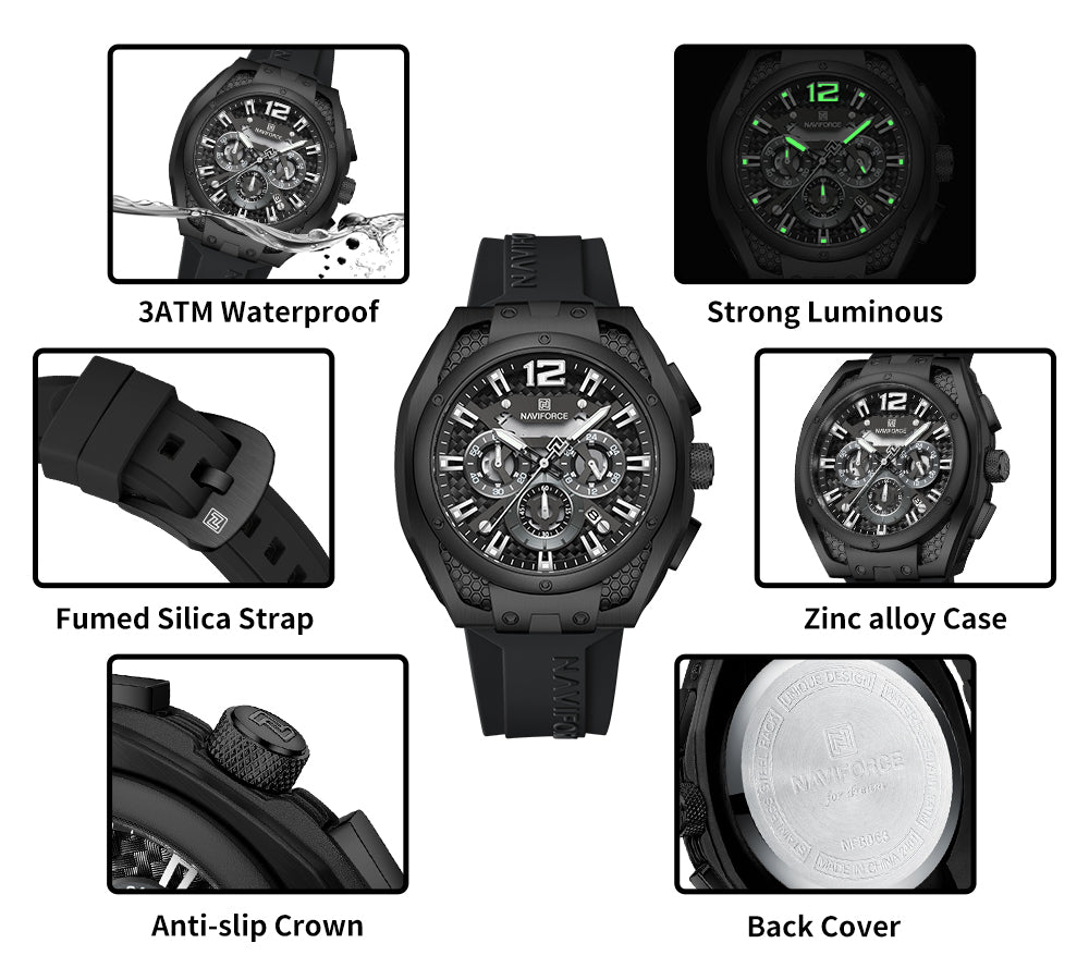 NAVIFORCE NF8063 Black multifuntional chronograph Analog Watch