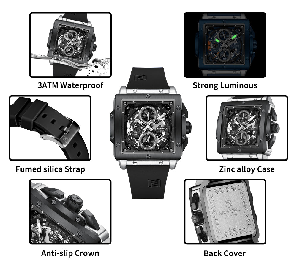 Naviforce NF8064 Elegant Square Silver-Black dial Analog watch