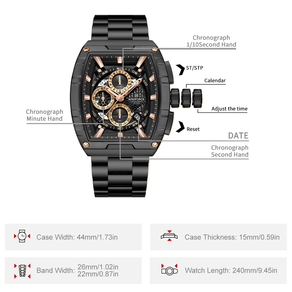 Naviforce NF8066 Rose Gold Cronograph Dial Analog Watch