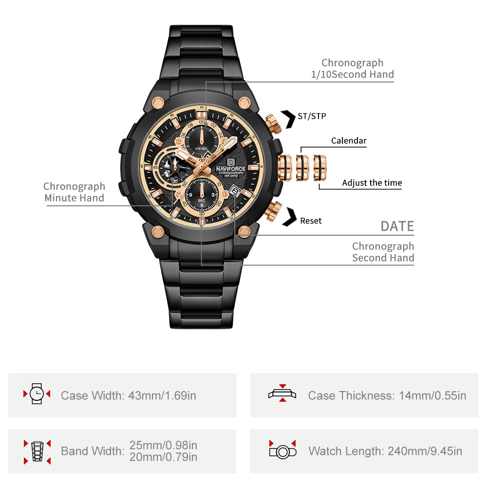 Naviforce NF8071 Rose Gold choronograph dial Analog Watch