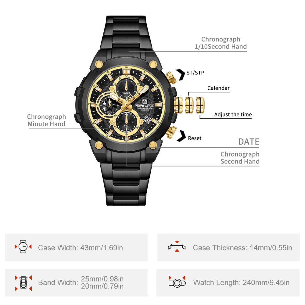 Naviforce NF8071 Gold choronograph dial Analog Watch