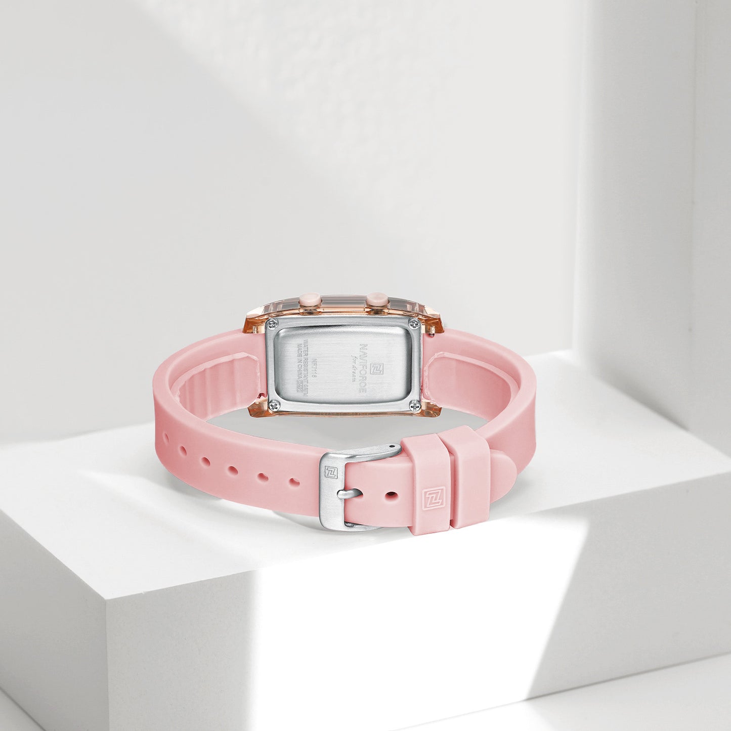 NF7118 Black rectangular dial with Pink silicone strap Digital Watch