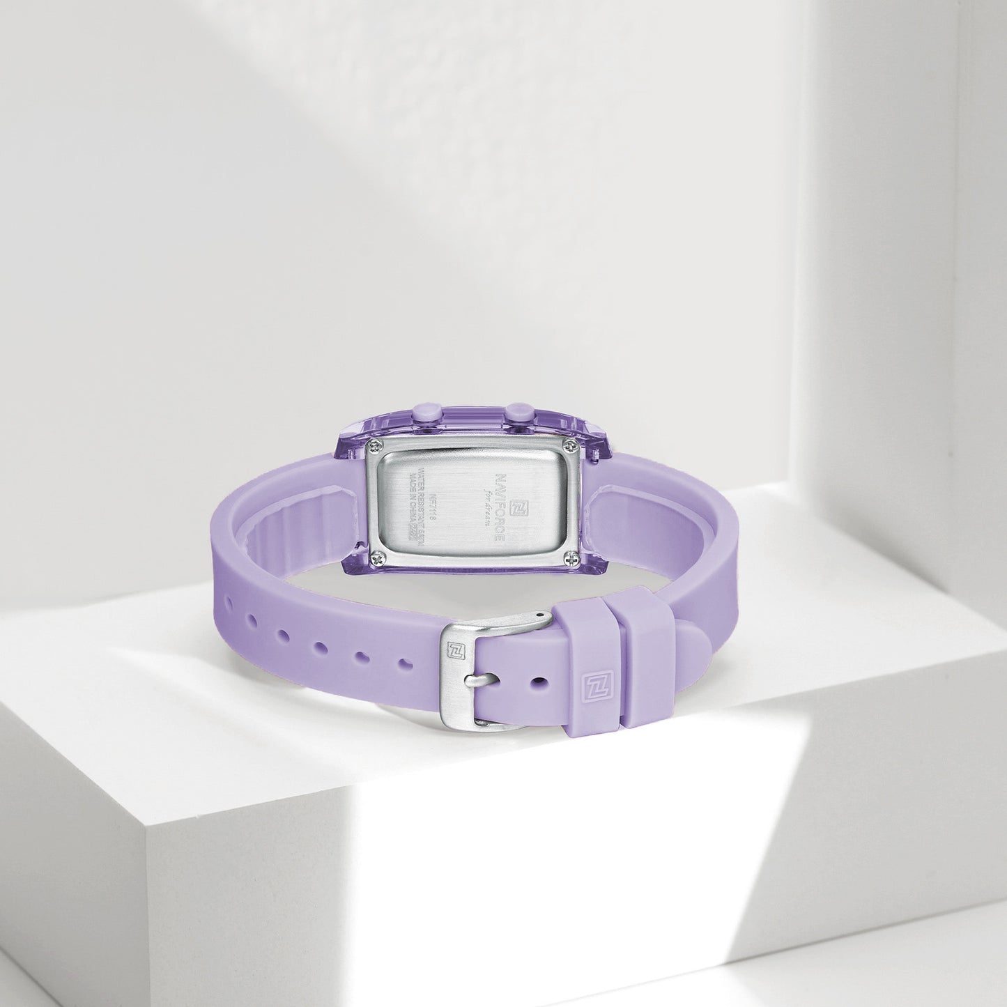 NF7118 Black rectangular dial with Purple silicone strap Digital Watch