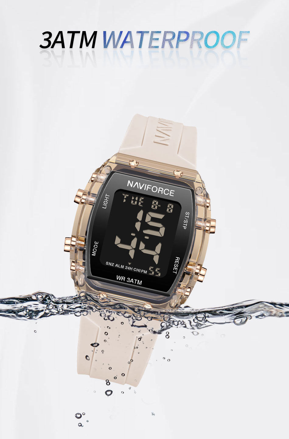 NF7102 Biege Silicone Strap Electronic Digital Watch