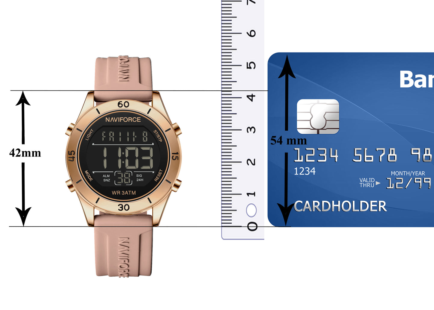 NF5054 Black&Rosegold Multifunctional LCD display Digital Watch