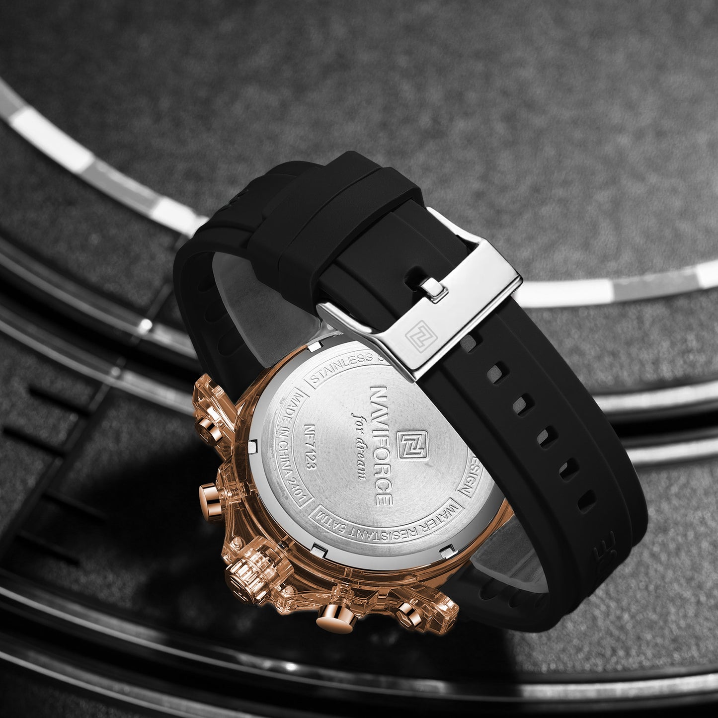 NF7123 Black with Rosegold Chronograph dial Analog Watch