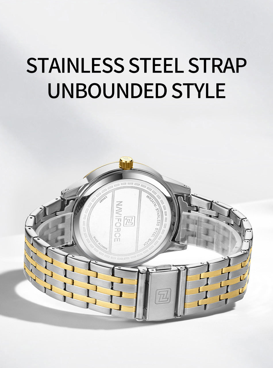 Naviforce NF9228G Silver-gold High Quality strap Analog Watch
