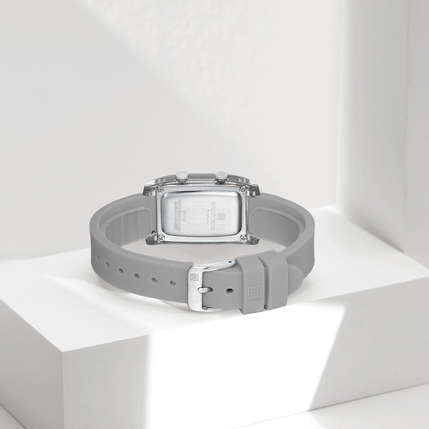 NF7118 Black rectangular dial with Gray silicone strap Digital Watch