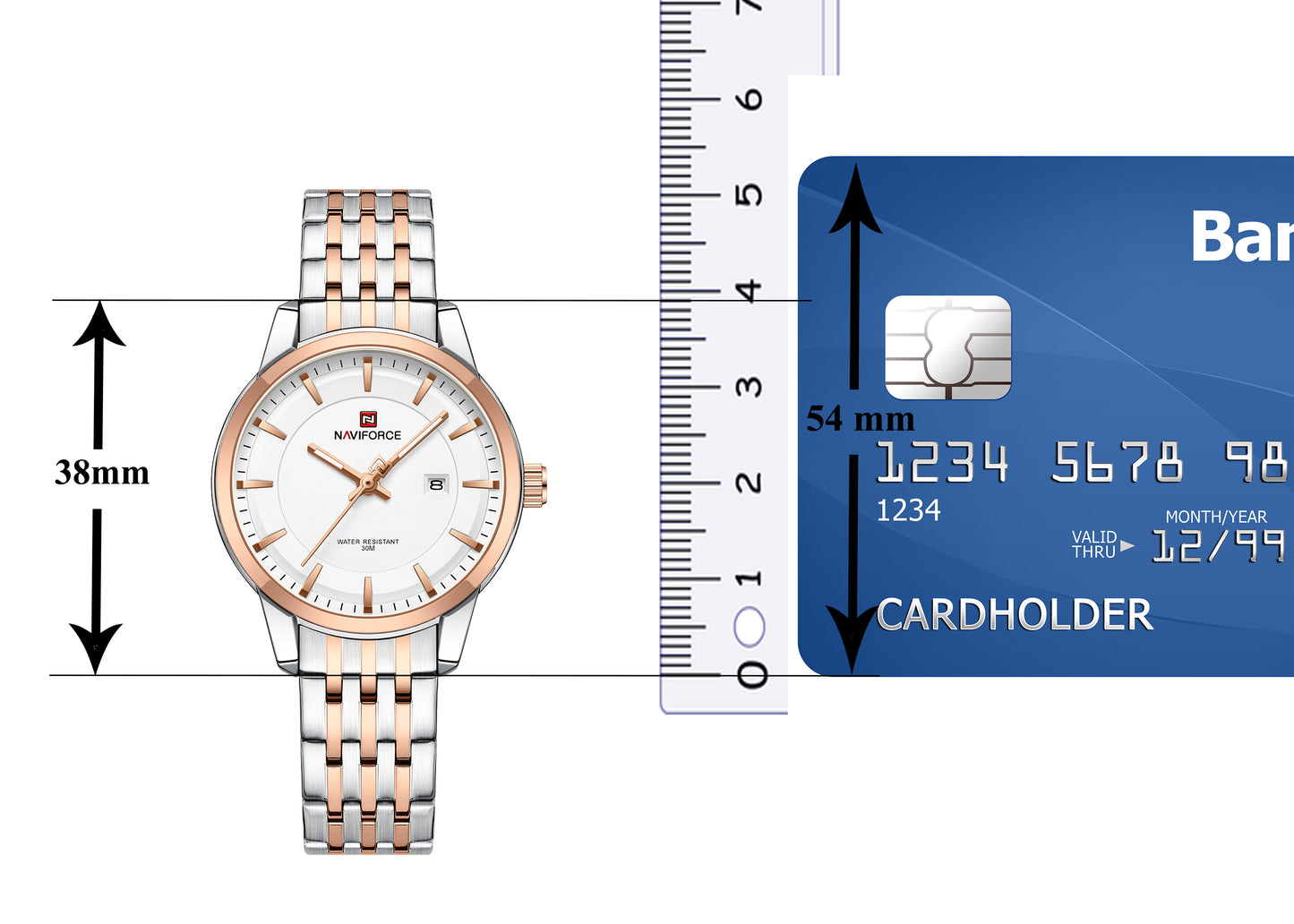 Naviforce NF9228L Silver-rosegold High Quality strap Analog Watch
