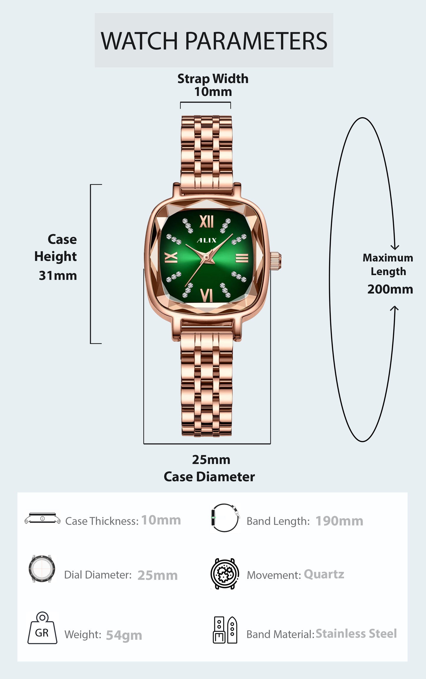 AL2535 Rosegold Green square dial Analog Watch