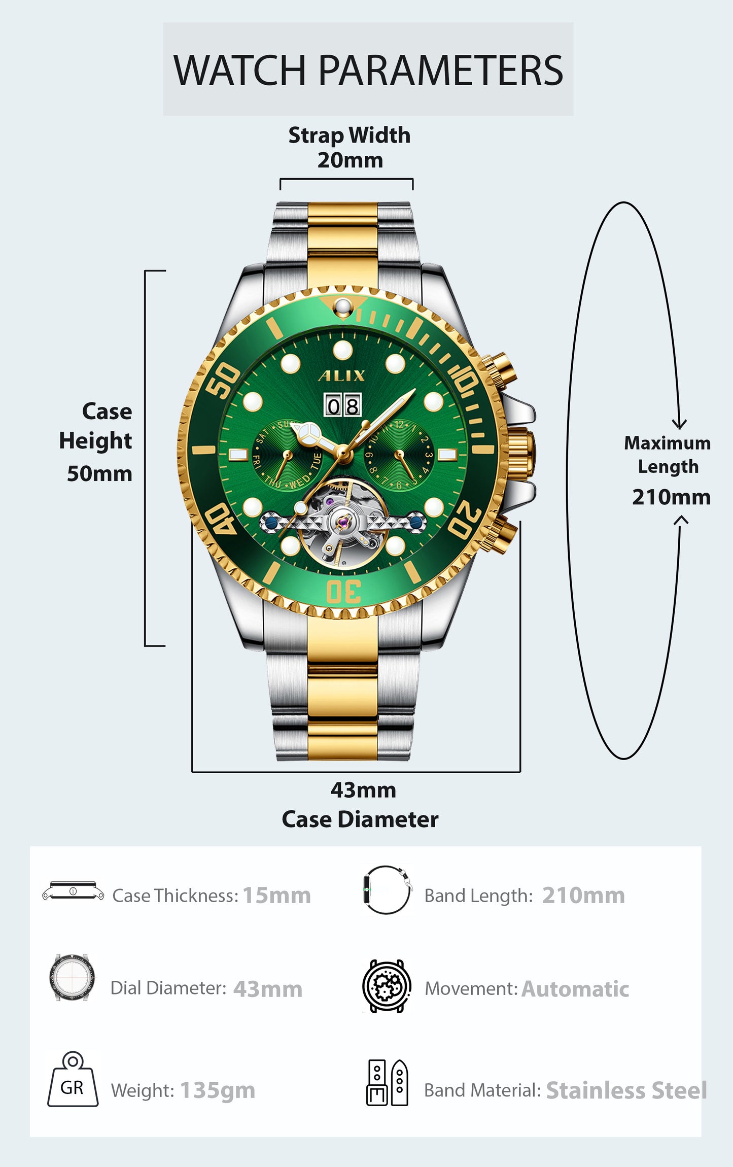 AL2907 Luxurious Geen dial Automatic Analog Watch