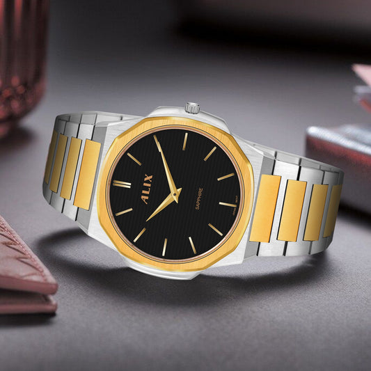 AL2913 Black Dial With Gold  Steel Strap Analog Watch