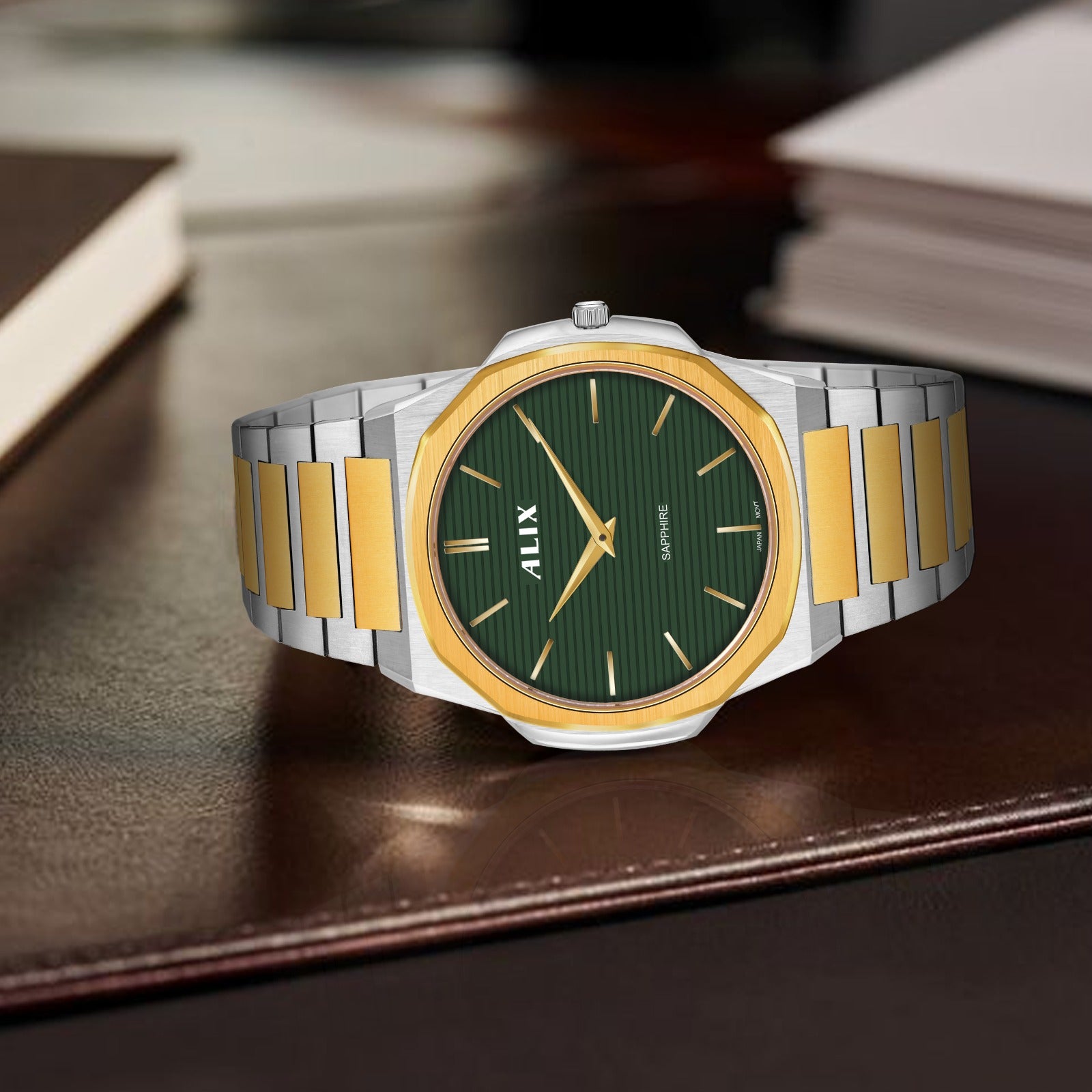 AL2913 Green Dial With Gold Steel Strap Analog Watch – Alix Store