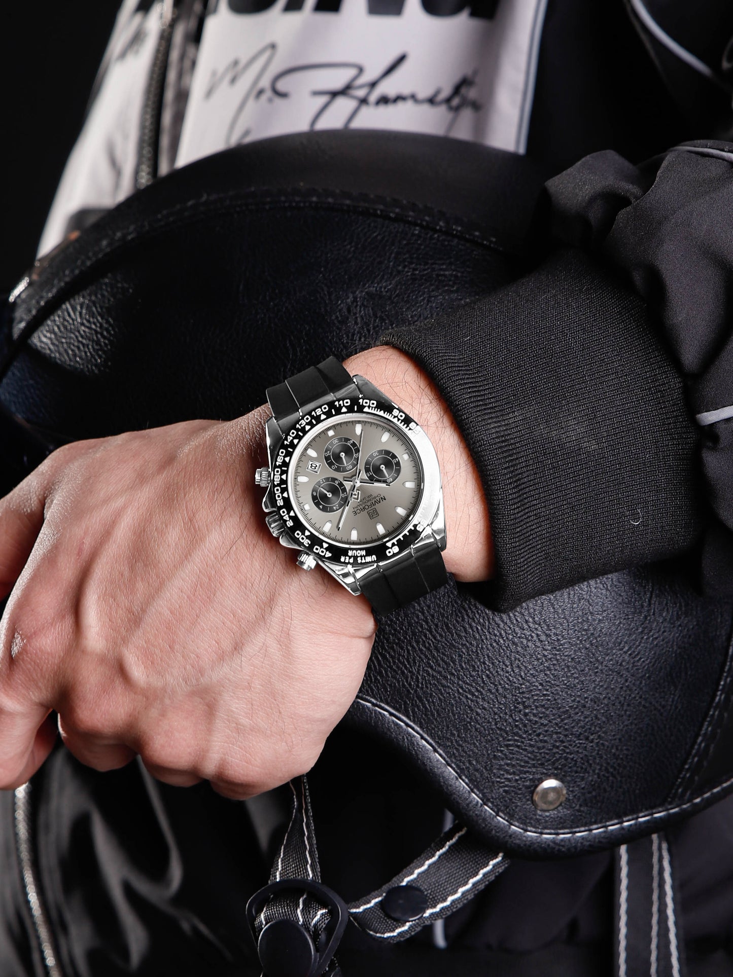 Naviforce NF8054 Grey Dial With Black Silicon Strap Analog watch
