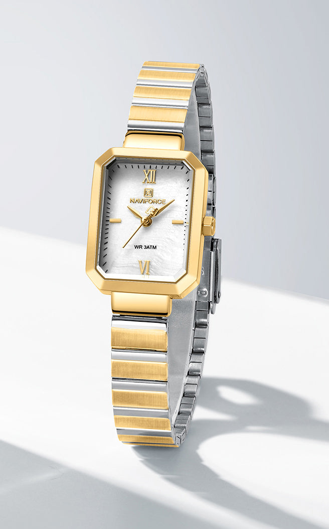 NF5050 White Dial With gold Stainless Steel Strap Analog Watch