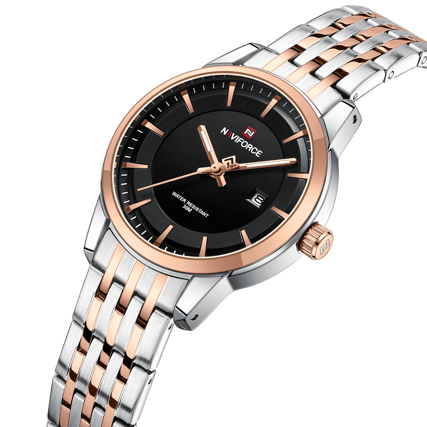 Naviforce NF9228L Silver-rosegold High Quality strap Analog Watch