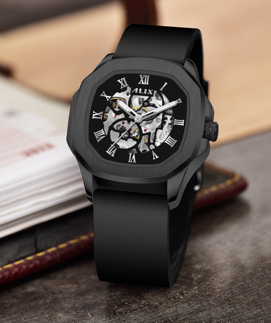 AL2901 Black Skeleton Automatic men's watch