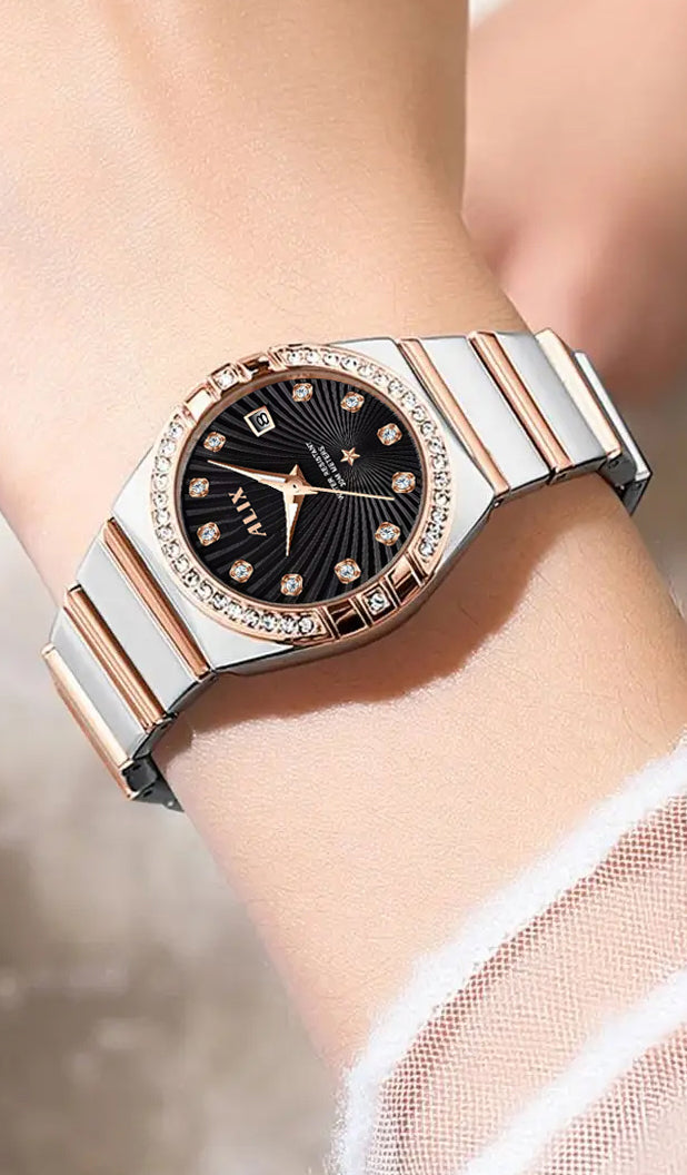 AL2534 Stylish Twotone Black& Rosegold strap Analog Watch