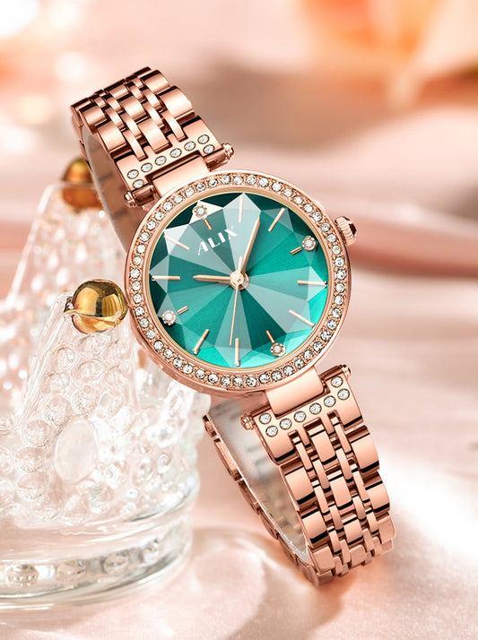 AL2532 Sparkling crystal green facet dial with rosegold strap Analog Watch
