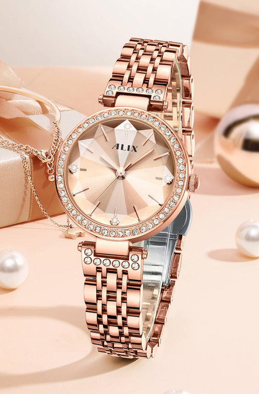 AL2532 Sparkling crystal rosegold facet dial with rosegold strap Analog Watch