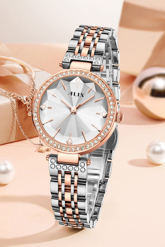 AL2532 Sparkling crystal white facet dial with rosegold strap Analog Watch