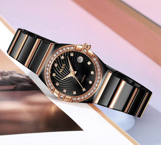 AL2534 Stylish Twotone Black& Rosegold strap Analog Watch