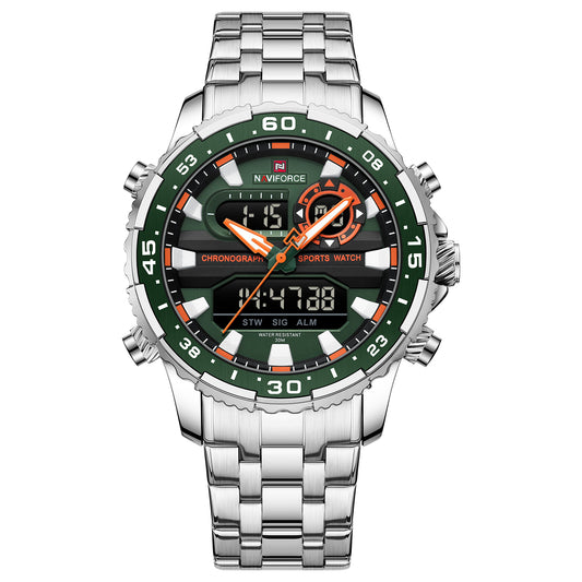 Naviforce NF9234 Versatile design Silver-Green color Analog-Digital Watch
