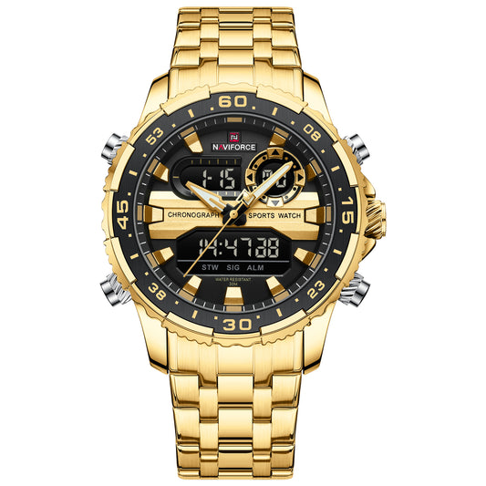 Naviforce NF9234 Versatile design Gold-Black color Analog-Digital Watch