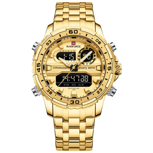 Naviforce NF9234 Versatile design all Gold color Analog-Digital Watch