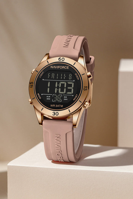 NF5054 Black&Rosegold Multifunctional LCD display Digital Watch
