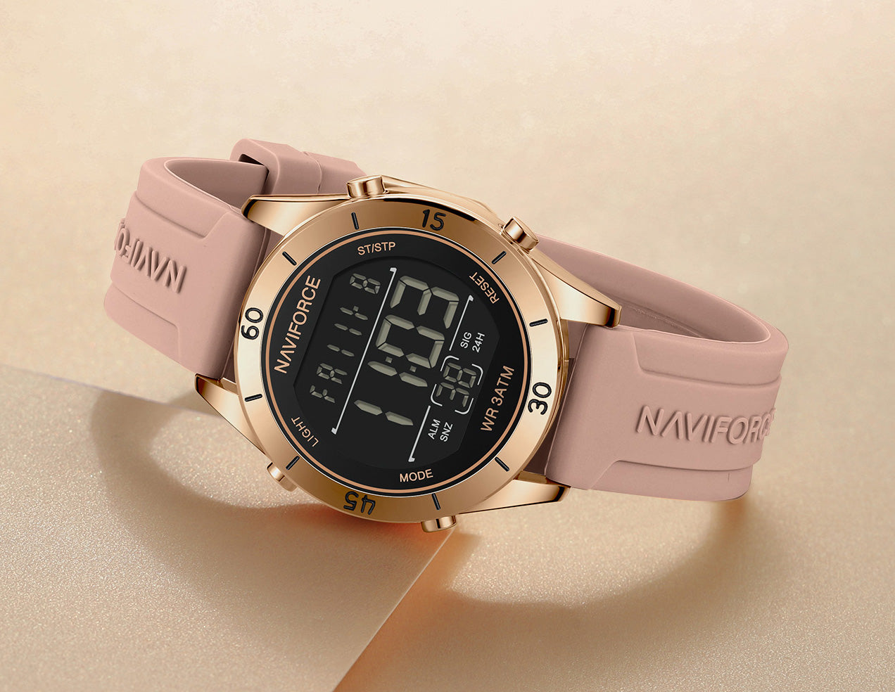 NF5054 Black&Rosegold Multifunctional LCD display Digital Watch