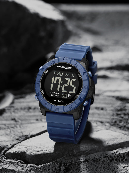 NF7110 Blue LCD Display Trendy Silicone Digital Watch