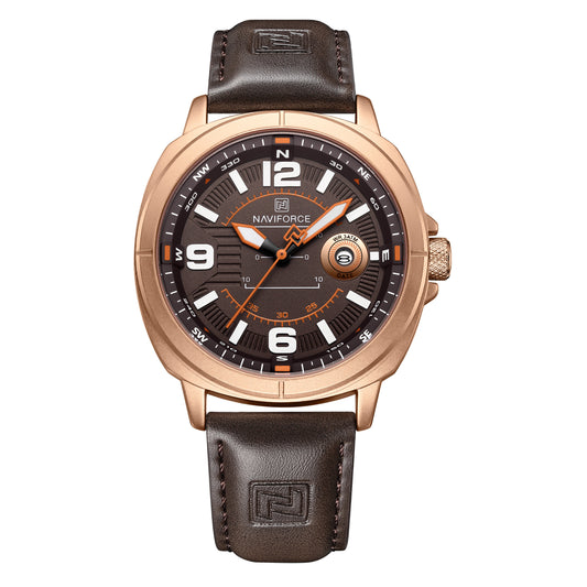 Naviforce NF8078 Rose Gold dial with brown leather strap Analog Watch