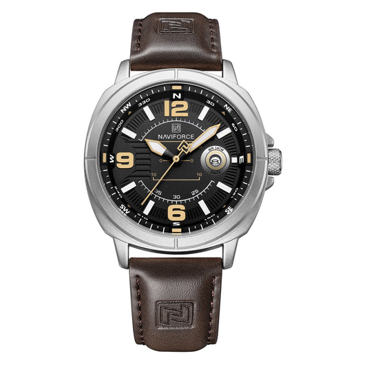 Naviforce NF8078 black dial with brown leather strap Analog Watch