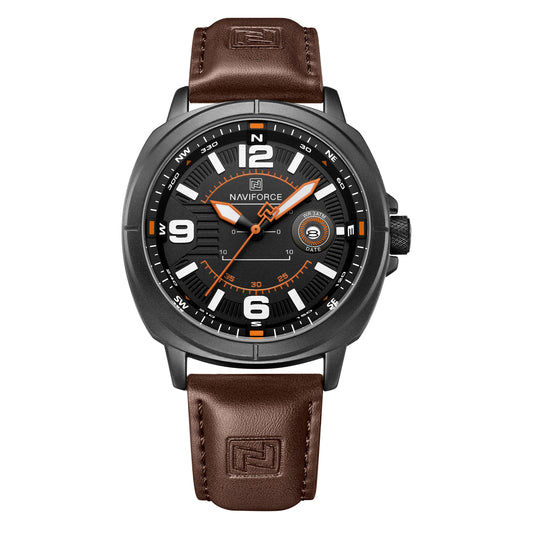 Naviforce NF8078 black dial with brown leather strap Analog Watch