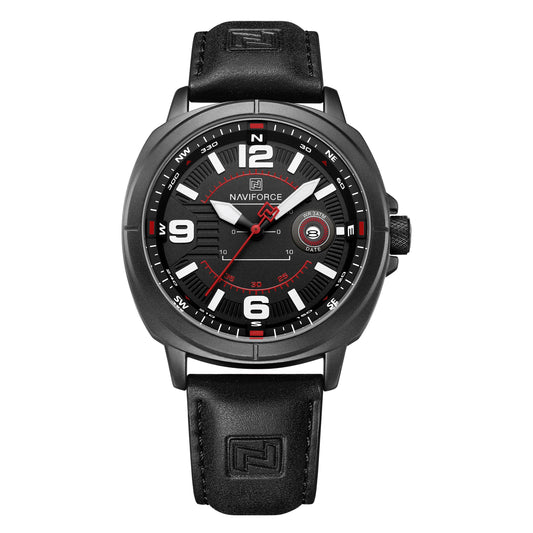 Naviforce NF8078 black dial with black leather strap Analog Watch