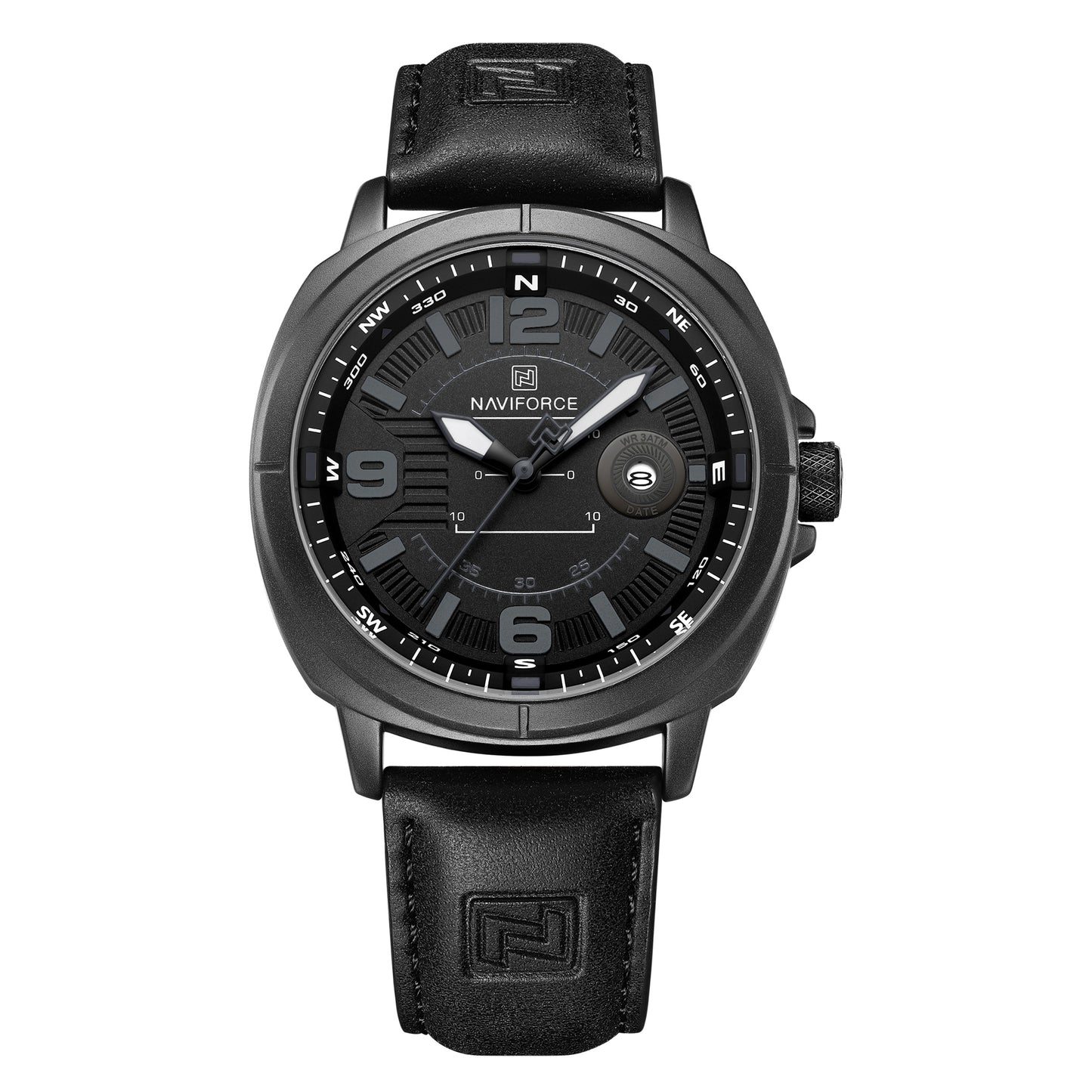 Naviforce NF8078 gray dial with black leather strap Analog Watch