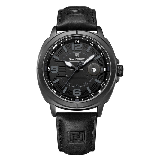 Naviforce NF8078 gray dial with black leather strap Analog Watch