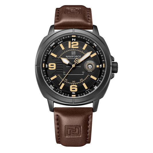 Naviforce NF8078 black dial with brown leather strap Analog Watch