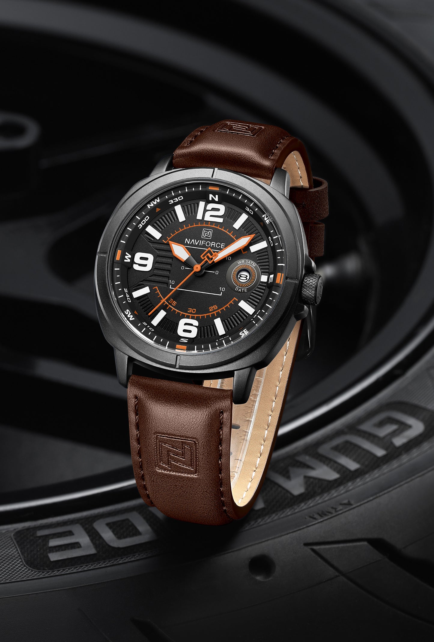 Naviforce NF8078 black dial with brown leather strap Analog Watch