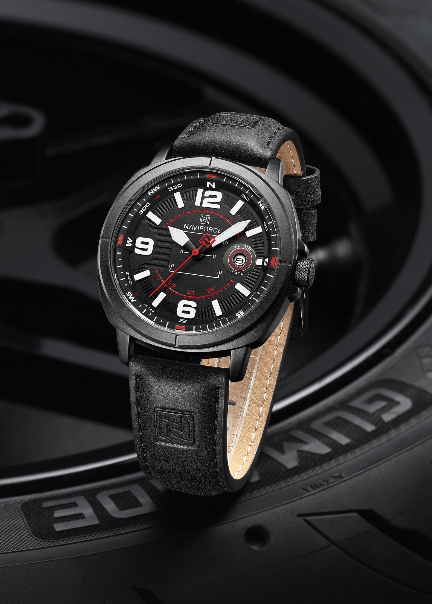 Naviforce NF8078 black dial with black leather strap Analog Watch