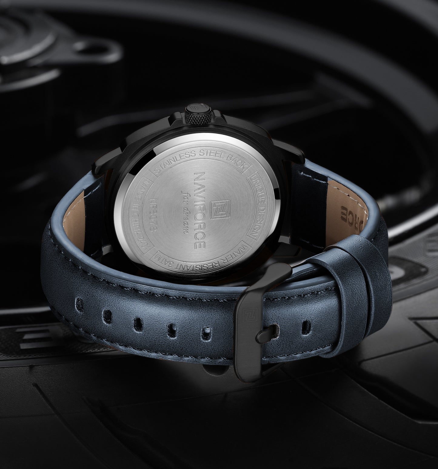 Naviforce NF8078 blue dial with blue leather strap Analog Watch