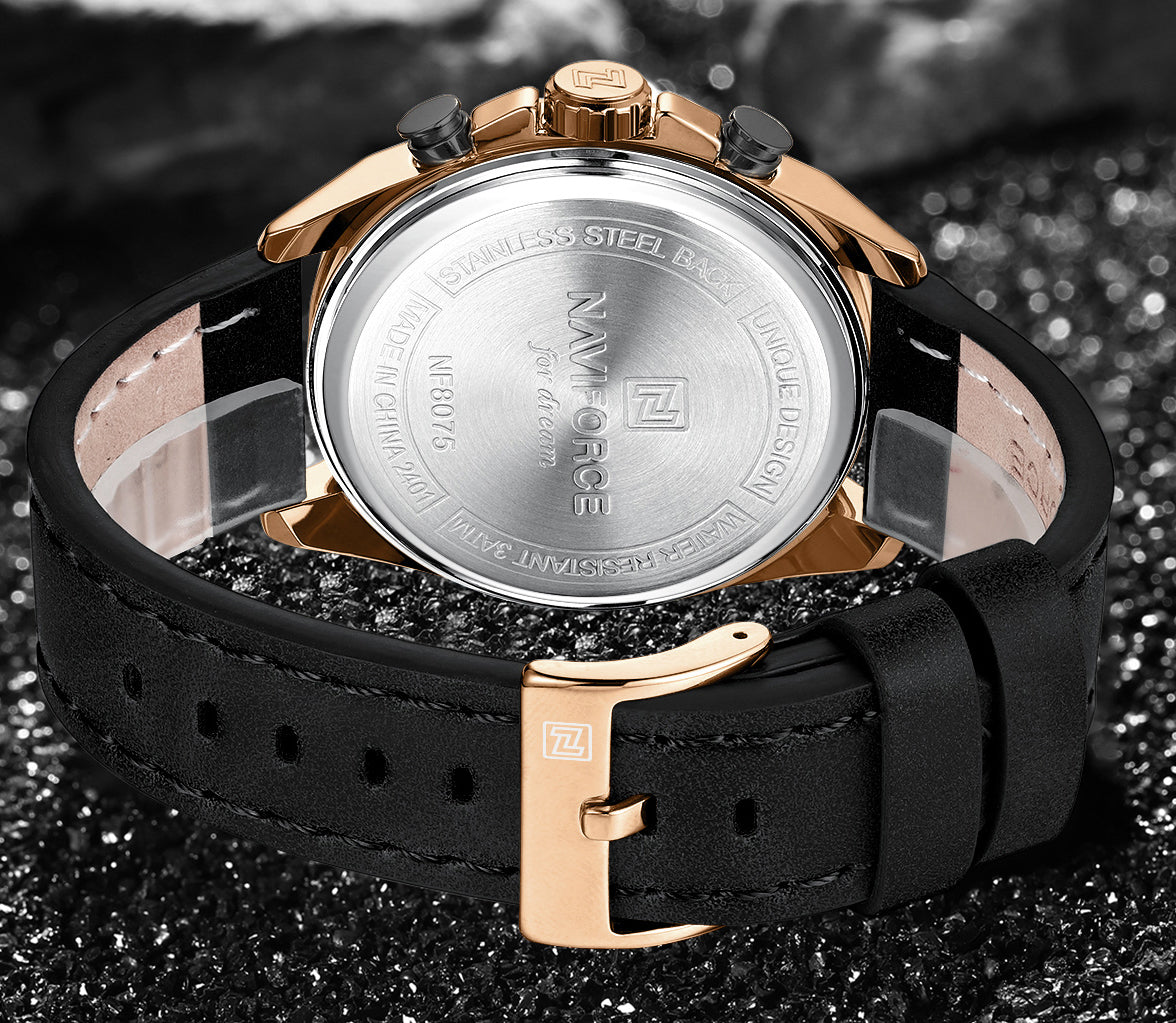 Naviforce NF8075 RoseGold-Black Military Style Men’s Analog Watch
