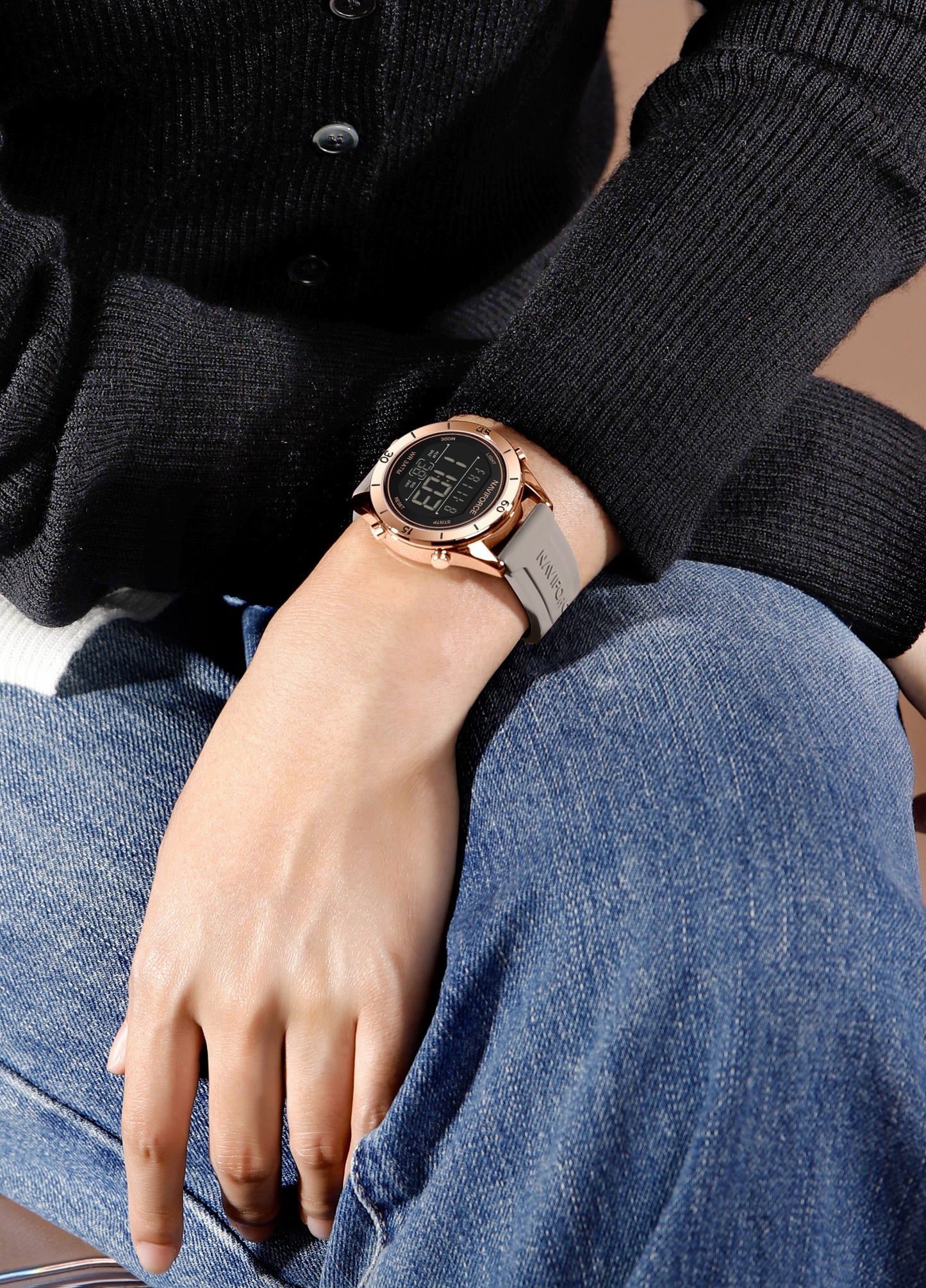 NF5054 Black&Grey Multifunctional LCD display Digital Watch