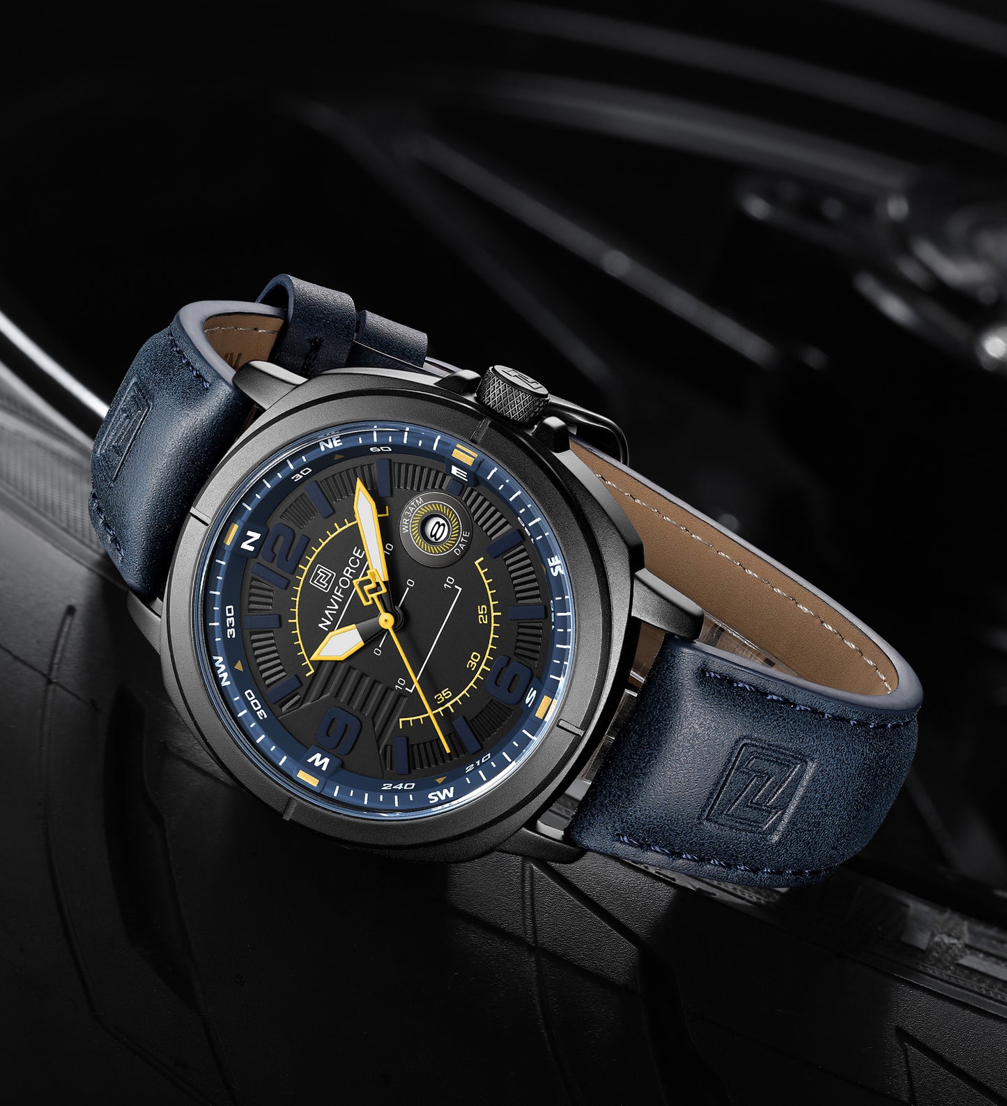 Naviforce NF8078 blue dial with blue leather strap Analog Watch