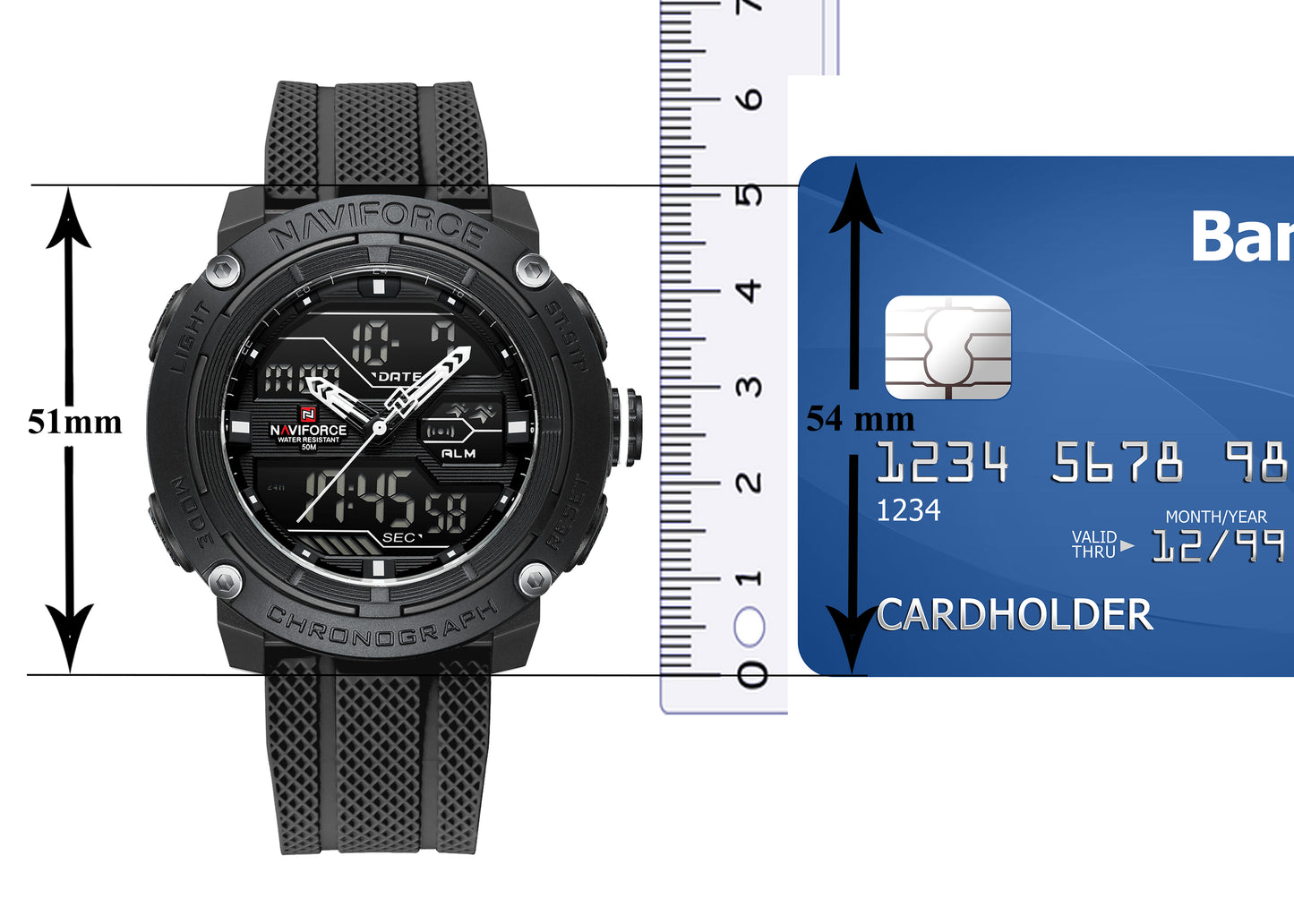 NF7114 Black Dial Luminous night vision display Analog-Digital Watch