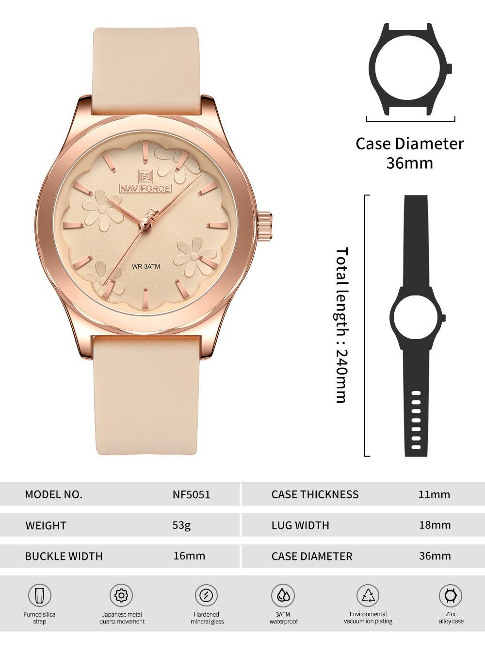 NF5051 Biege dial with silicone strap Analog Watch