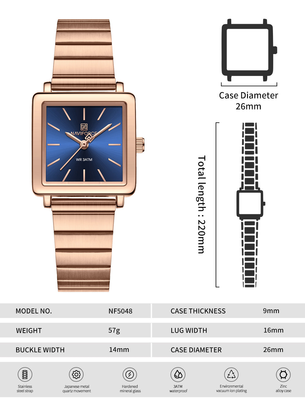NF5048 Modern Blue square dial Analog Watch