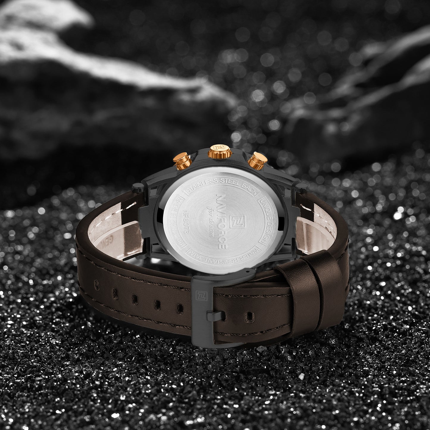 Naviforce NF8073 Unique Brown Genuine Leather Analog Watch