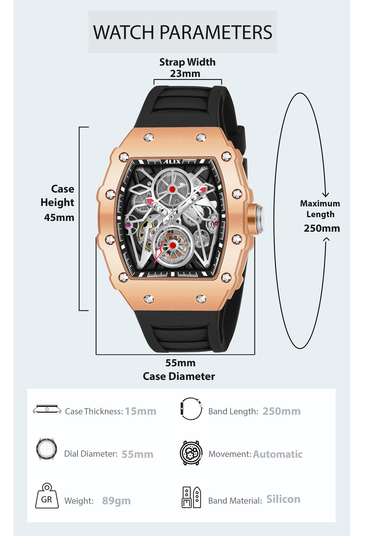 Al2909 Rosegold&Black Automatic Analog Watch